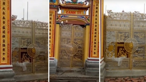 Lắp đặt cổng nhôm đúc cho nhà thờ tổ họ Nguyễn tại Giao Yến, Giao Thuỷ, Nam Định